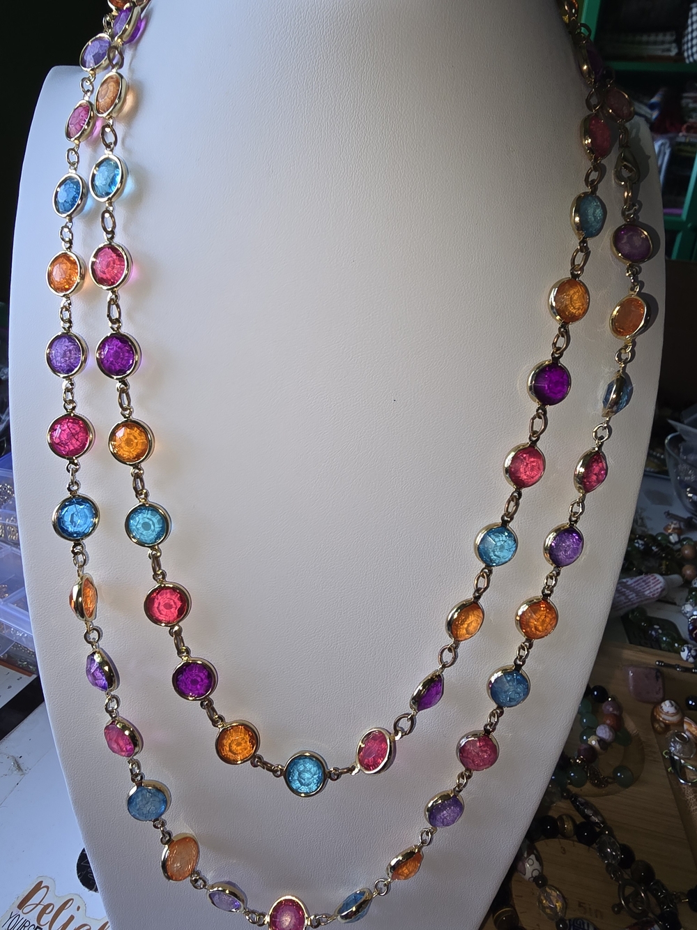 Multi-Color Glass Station Long Necklace - Women Jewelry